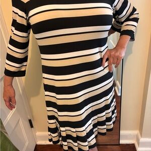 White House Black Market Black and Cream Striped Dress
